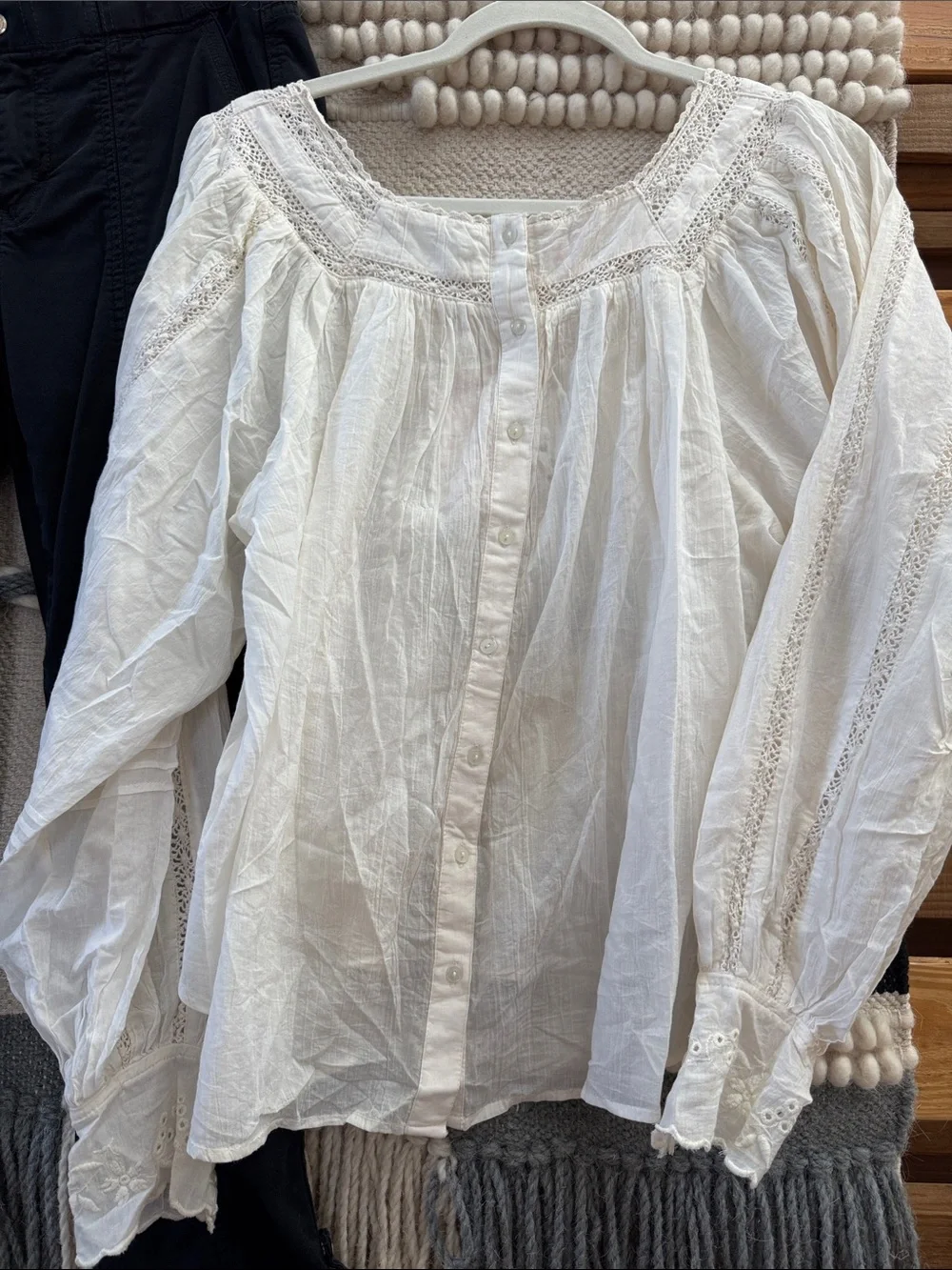 Free People White Boho Lace-Embroidered Peasant Top NWT